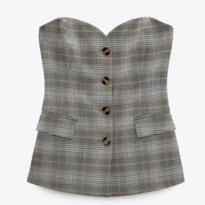 Zara Plaid Bustier Top NWT Size L
